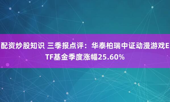 配资炒股知识 三季报点评：华泰柏瑞中证动漫游戏ETF基金季度涨幅25.60%